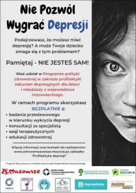 Program polityki zdrowotnej w zakresie profilaktyki zaburzeń depresyjnych dla dzieci i młodzieży z województwa mazowieckiego” na lata 2022-2024